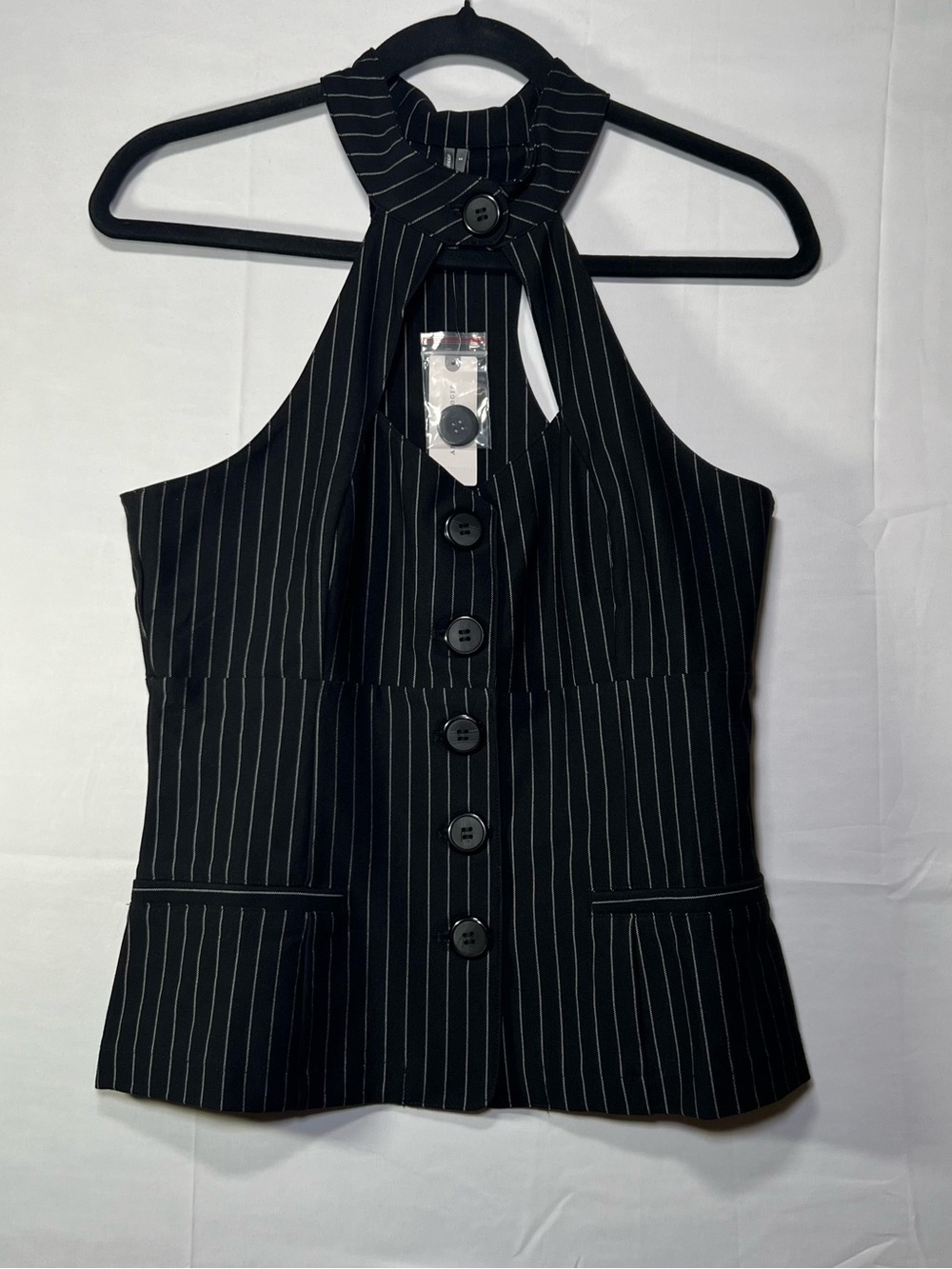 Pilcro Anthropologie Black Pinstripe Halter Vest Top Size S NWT